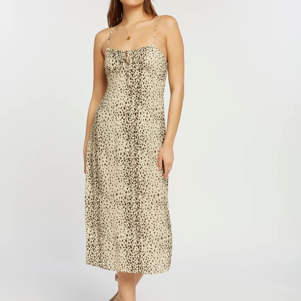 BEIGE LEOPARD PRINT MIDI TIE FRONT TANK DRESS